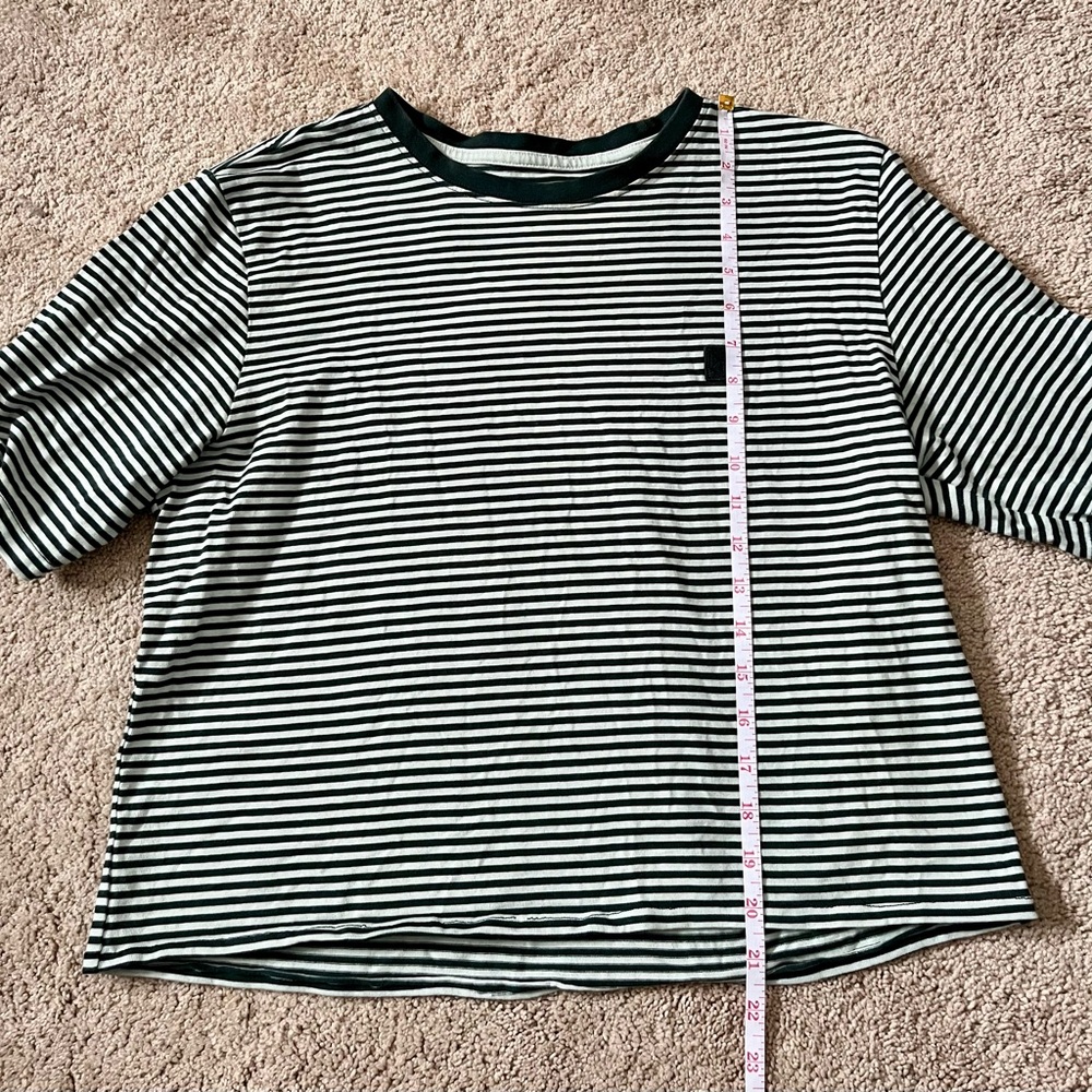 Jack & Jones 100% Organic Cotton Oversized Boxy Green Striped Tee Size Large - Picture 7 of 8